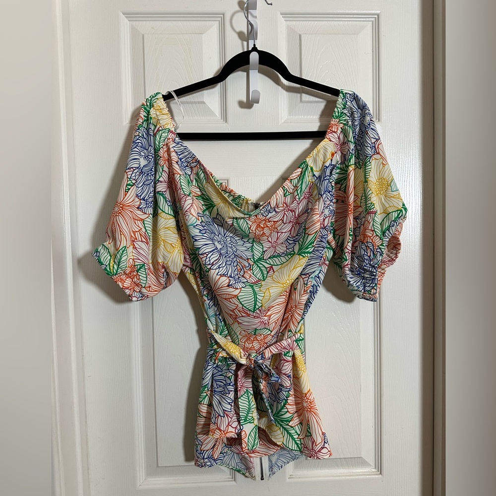 Plus Size City Chic Floral Multicolor Off the Shoulder Top
